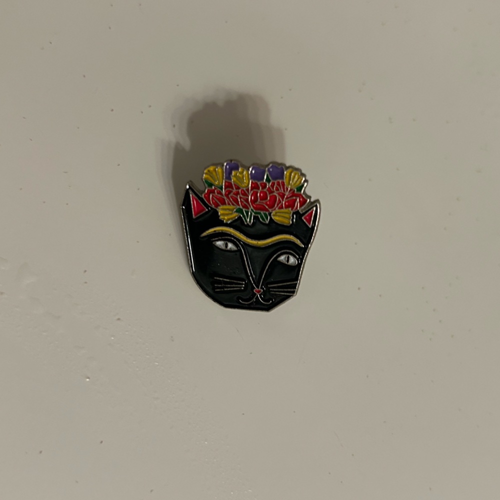 Cat with Floral Headdress Pin